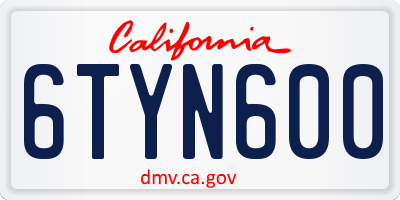 CA license plate 6TYN600