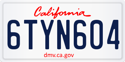 CA license plate 6TYN604