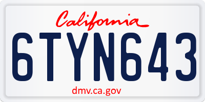 CA license plate 6TYN643