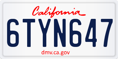 CA license plate 6TYN647