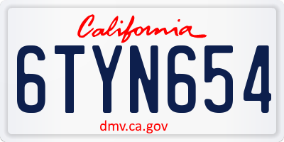 CA license plate 6TYN654