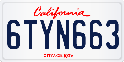 CA license plate 6TYN663