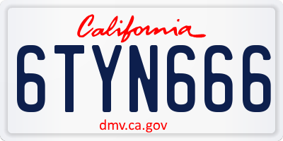 CA license plate 6TYN666
