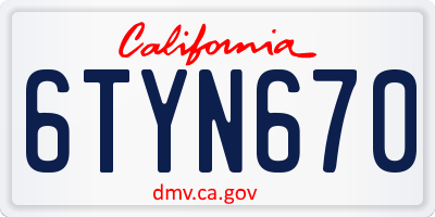 CA license plate 6TYN670