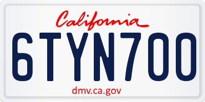 CA license plate 6TYN700