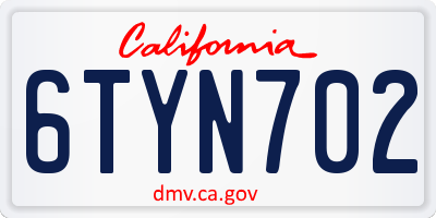 CA license plate 6TYN702