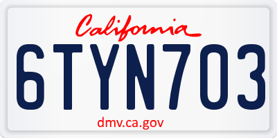 CA license plate 6TYN703