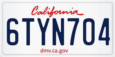 CA license plate 6TYN704