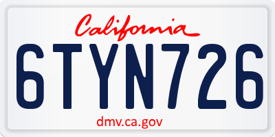 CA license plate 6TYN726