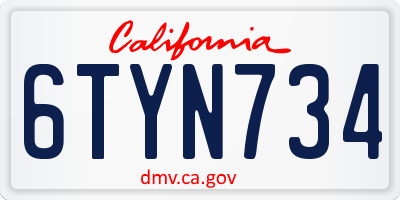 CA license plate 6TYN734