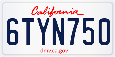 CA license plate 6TYN750
