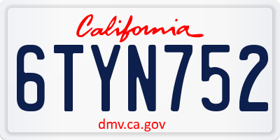 CA license plate 6TYN752