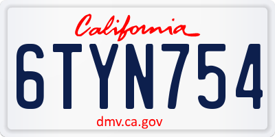 CA license plate 6TYN754