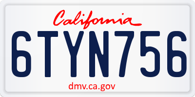 CA license plate 6TYN756