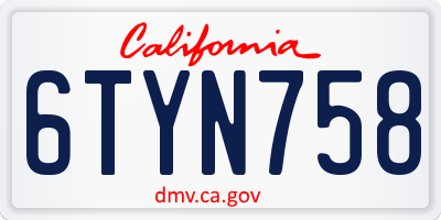 CA license plate 6TYN758