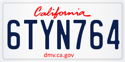 CA license plate 6TYN764