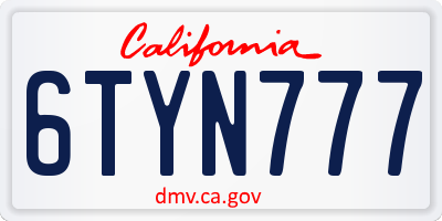 CA license plate 6TYN777