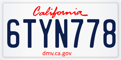 CA license plate 6TYN778