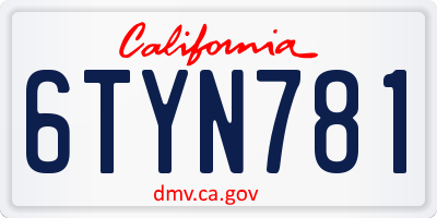 CA license plate 6TYN781
