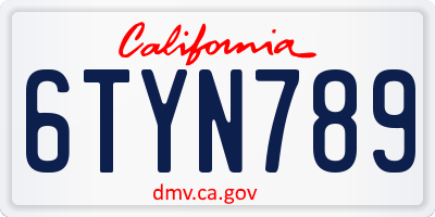 CA license plate 6TYN789