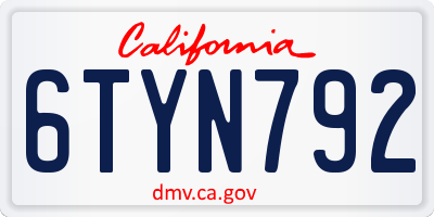 CA license plate 6TYN792