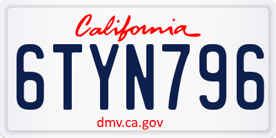 CA license plate 6TYN796