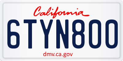 CA license plate 6TYN800