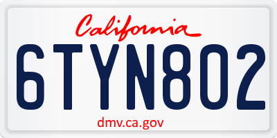 CA license plate 6TYN802
