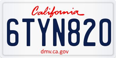 CA license plate 6TYN820
