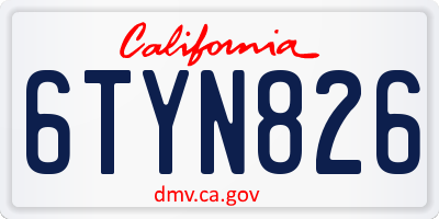 CA license plate 6TYN826