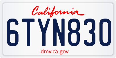 CA license plate 6TYN830