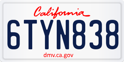 CA license plate 6TYN838
