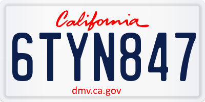 CA license plate 6TYN847