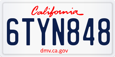 CA license plate 6TYN848