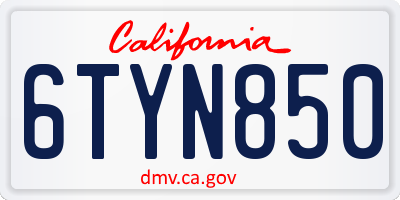 CA license plate 6TYN850