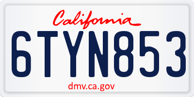 CA license plate 6TYN853