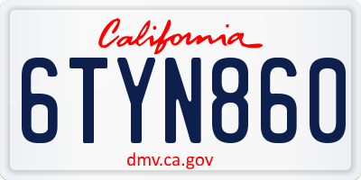 CA license plate 6TYN860