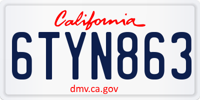 CA license plate 6TYN863