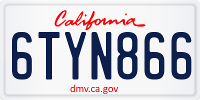 CA license plate 6TYN866