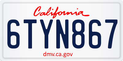 CA license plate 6TYN867