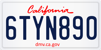 CA license plate 6TYN890