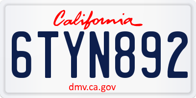 CA license plate 6TYN892
