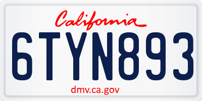 CA license plate 6TYN893