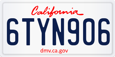 CA license plate 6TYN906