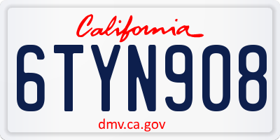 CA license plate 6TYN908