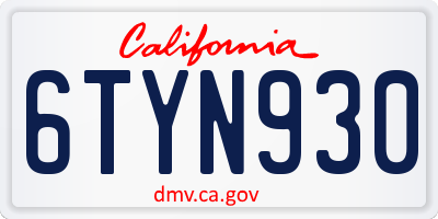 CA license plate 6TYN930