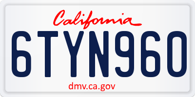 CA license plate 6TYN960
