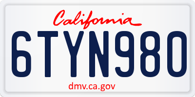 CA license plate 6TYN980