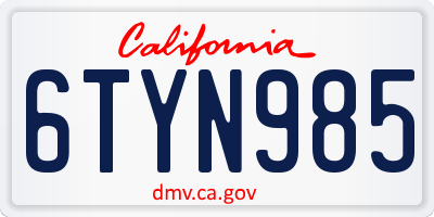 CA license plate 6TYN985