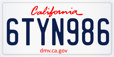 CA license plate 6TYN986